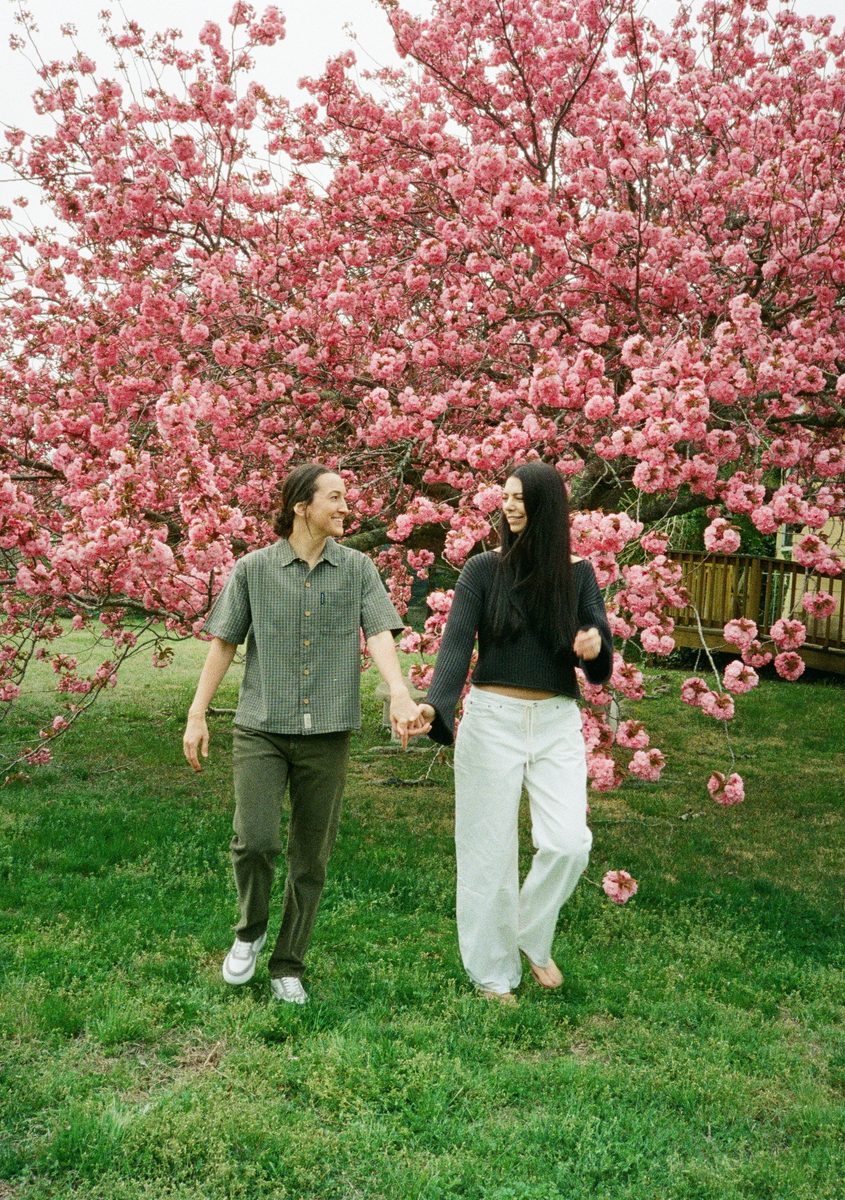 Autumn and Shannon under cherry blossoms